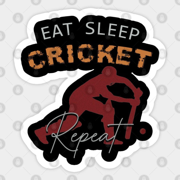 Eat sleep cricket repeat Sticker by TeeText